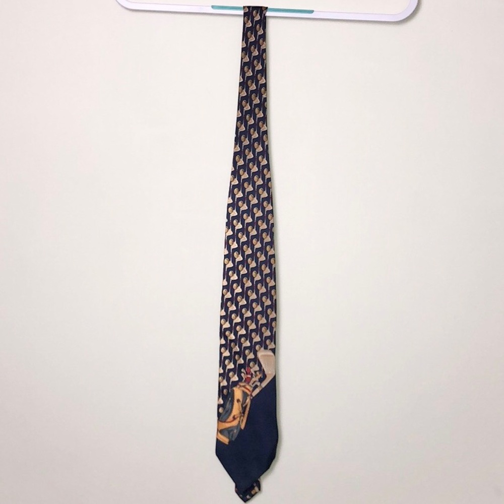 Stefano Rossini 100% imported silk  gold and navy blue golf theme men's tie